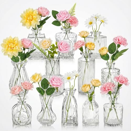 36 Pcs Artificial Flowers Table Centerpiece with Vases Colorful Wildflower Centerpieces Silk Flower Arrangement for Wedding Baby Shower Table Centerpieces Party(Warm Tone,Clear) - style: Warm Tone