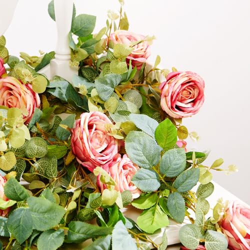 PONKING Flower Garland Artificial Rose Vine Flowers Hanging Fake Roses Vines for Wedding Birthday Party Valentines Christmas Room Wall Arch Decor, 2 Purple Floral Garland Decorations, High Realistic - color: High Realistic Flower Purple Vines 5.4ft