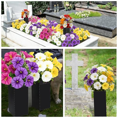 12Pcs Faux Silk Morning Glory with Eucalyptus, UV Resistant Realistic Artificial Flowers Outdoor Indoor Decor, Fake Plants for Porch Patio Garden Balcony Cemetery Home (Yellow,White,Purple,Rose Red)