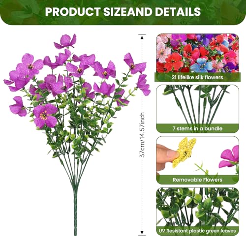 SHareconn 20 Bundles Artificial Flowers Outdoors Decoration, Fake Silk mums Eucalyptus Realistic UV Resistant Faux Plants for Outside Indoor Planter Porch Yard Home Spring Decor, 6 Colors incl. Blue - color: Redrosypurpledeeppurplepinkblue
