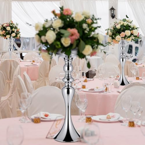 Sadnyy 2 Pcs Sliver Metal Flower Arrangements Stand Tall Wedding Centerpiece Stand Table Decor Flower Vase for Wedding Reception Event Party Dinner Home Decor(15 Inch) - size: 15 Inch