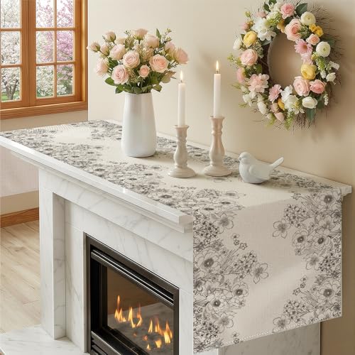 Larponder Summer Colorful Flowers Table Runner, 13x108 Inch | Table Decoration for Spring Seasonal Anniversary Holiday Kitchen Dinning Table Home Party Decor - color: Sketch Flowers-1, size: 13" x 108" (Rectangular)