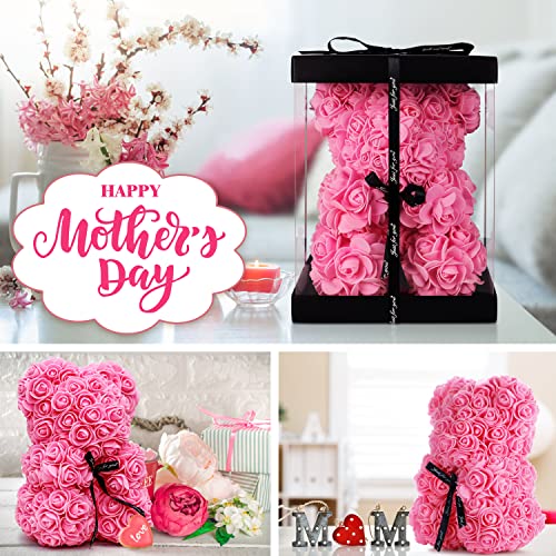 Mothers Day Rose Gifts for Mom—Ladies' Rose Teddy Bear, Artificial Rose Teddy Bear Birthday Bouquet, Mother's Day Rose Gifts, the Perfect Choice for Your Wife, Mom, or Grandma - color: Pink