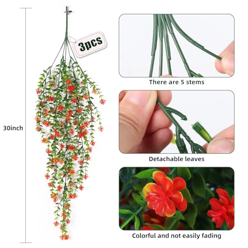 Faux Hanging Plants Hanging Greenery Outdoor Artificial Vines for Outdoors Hanging Plants with flowers Artificial Hanging Plants Indoor Outdoor Wall Garden Wedding Interior Decoration(Orange Red) - color: Orange Red, size: Hanging Plants