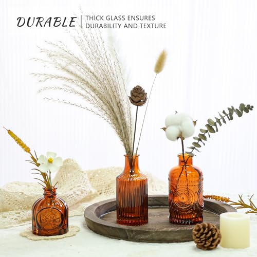 SUPMIND 12Pcs Glass Bud Vase Set, Small Dark Brown Flower Vase for Centerpieces, Bud Vases in Bulk, Mini Vintage Vase for Rustic Wedding Decorations（Amber） - color: Amber, size: 12Pcs