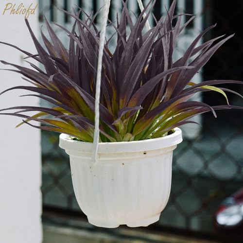 6Pcs Artificial Grass Fake Grass Plants 17.3in Outdoor Plants UV Resistant Faux Greenery Stems for Home Window Garden Office Patio Pathway Front Porch Halloween Décor Light Green & Purple - color: Light Green & Purple, size: 6 Pcs