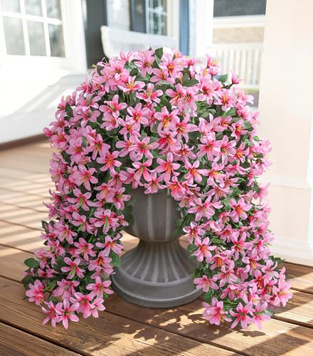 Ivydale Artificial Lily Flowers for Outdoors Fake Hanging Flower Vines for Outside Decoration, UV Resistant 2PCS Faux Plants for Patio Porch Balcony Garden Yard, Pink - color: Pink