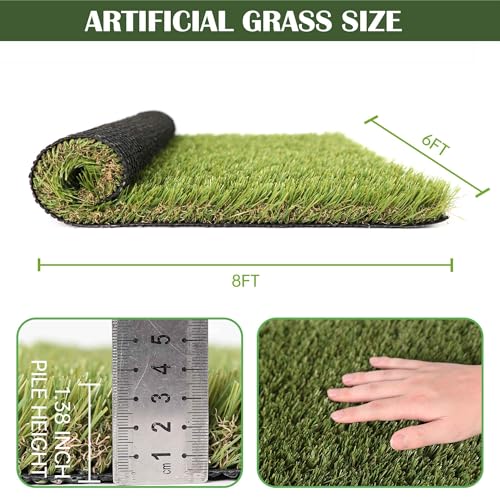 1.38" Artificial Grass Turf 6 x 8 FT, Indoor Outdoor Garden Lawn Landscape Patio Turf Grass Rug, Dog Grass Turf Pads Mat, Thick Fake Faux Turf, Dog Pets Grass Mats for Puppy Training - size: 6x8FT