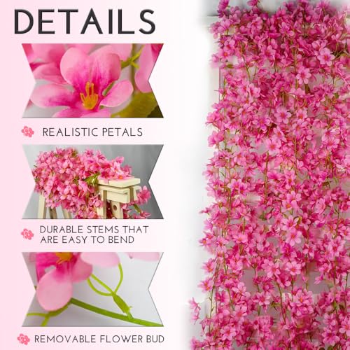 YRIOWMI 10PCS 59FT Artificial Silk Cherry Blossom Garland, Hanging Sakura Flower Vines for Wedding Party Home Arch Office Sakura Decor (Deep Pink) - color: Deep Pink
