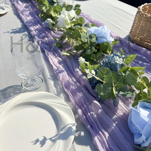 Artificial Flower Garland，6.5Ft Fake Dahlia Rose Flowers Garland Floral Eucalyptus Greenery Vine for Wedding Arch，Table Runner Centerpieces Backdrop Room Wall Hanging Plant Decor（Blue） - color: Blue