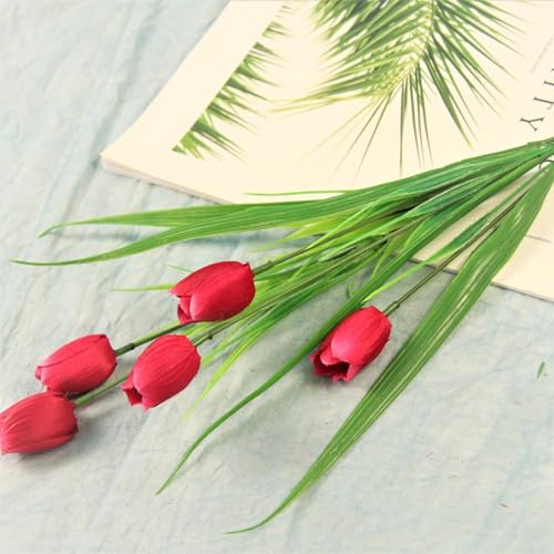 10 Bundles Artificial Tulips Flowers Outdoor,16.5 inch UV Resistant Fake Tulips Real Touch Flowers,Faux Tulips Realistic Flowers for Home Garden Outside Wedding Decor (Rose Red) - color: Rose Red