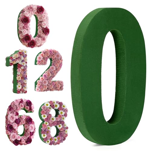 Leinuosen 12inch Dry and Wet Floral Foam Numbers Blocks Green Foam Blocks for Fresh and Artificial Flowers for Weddings Birthday Flower Arrangement Craft Project Garden Decoration(Number 0) - style: Number 0