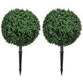 HOMCOM Set of 2 1.3ft (15.7") Artificial Boxwood Topiary Ball Bush with Integrated Ground Stake, Indoor Outdoor UV Resistant Faux Greenery, Faux Plants for Garden, Porch, Balcony