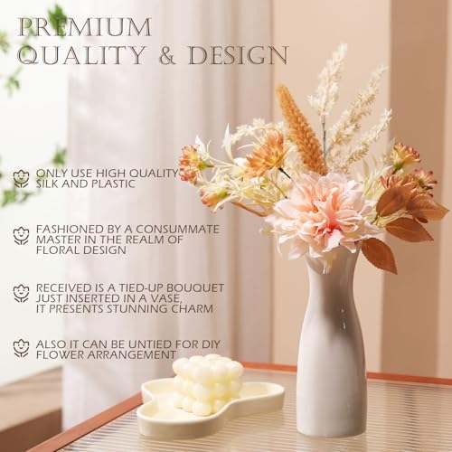 Joeabor Fake Flower Bouquet, Faux Flower Arrangement for Decorating Kitchens, Bedrooms, Bathrooms, Realistic Artificial Flowers Made of Silk & Plastic, Floral Decoration with Dahlia & Small Blossoms - color: Pink & Light Coffee