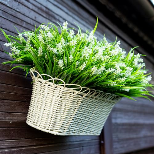AXYLEX Artificial Flowers for Outdoors Plants - 20 Bundles Fake Lavender Plastic Faux Monkey Grass UV Resistant for Home Decorations (20, White) - color: White