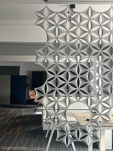 Hanging Room Divider-12Pcs 3D DIY Hexagram Felt Surface High Density Polyester Fiber Board Flower Venus 14"x12" Cut Room Home Office Decoratio Screen Partition(Silver Grey) - color: Silver Grey