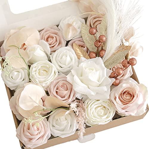 Lookein Artificial Flowers for DIY Wedding Decoration Bridal Bouquet Table Centerpieces Flower Garland Wreaths Aisle Arch Flower Decoration Home Decor, Chic Beige - color: Chic Beige