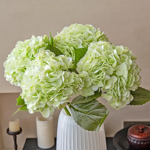 22" Large Real Soft Touch Artificial Hydrangea Flowers Bouquet Latex Hydrangeas for Wedding, Home, Office, Bridal Party Decoration Garden Office Room Table Centerpieces 4pcs Light Green - color: 4pcs Light Green