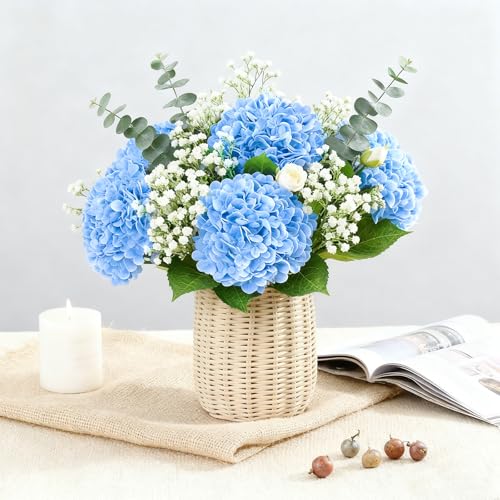 3 Pcs 21" Real Touch Blue Hydrangea Artificial Flowers with Stems, Fake Silk Flowers for Outdoors, Artificial Flowers for Home Decor Wedding Bouquets Centerpieces Vase - color: Blue, size: 3 Pcs