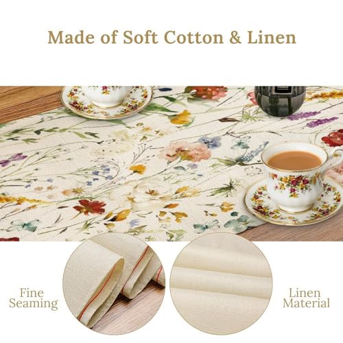 Vintage Flower Table Runner for Table Decor, Retro Watercolor Garden Blooms Floral Linen Printed for Dining Room Kitchen Wedding Party Holiday Home Decorate 13" x 36" - color: Floral_5, size: 13"W x 36"L (Pack of 1)