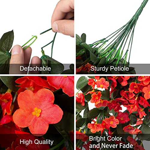 Artificial Fake Fall Hanging Flowers Plants for Outdoor Outside, 2PCS Faux Silk Orange Daisy Mums Trailing Vines UV Resistant Realistic Orchid for Autumn Front Door Porch Planter Patio Garden - color: Orange