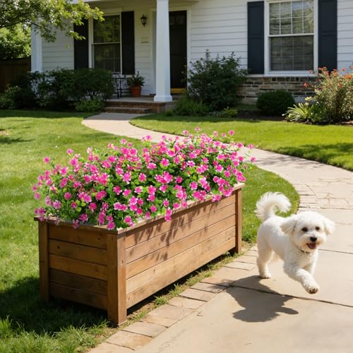 Roberly 24 Bundles Artificial Flowers for Outdoors, UV Resistant Eucalyptus Fake Flowers Shrubs Greenery Plastic Plants for Garden Porch Window Box Farmhouse Indoor Home Decor, Pink - color: Pink