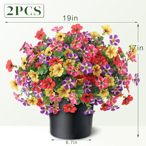 2 Set of Artificial Morning Glory & Eucalyptus Topiary Trees - Faux Silk Flower Potted Plants, UV-Resistant Fake Outdoor Morning Glory Bushes for Front Door, Farmhouse, Garden Decor (Mixed Color) - color: Mixed Color
