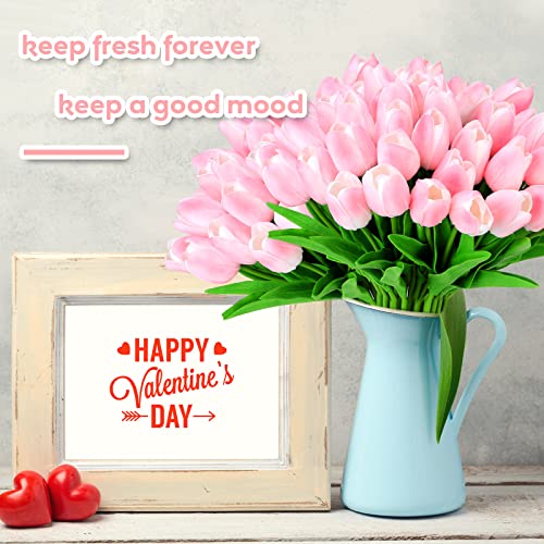 Jexine 100 Pcs Artificial Real Tulips Fake Artificial Tulip Flower Bulk Bouquet with Stem for Table Centerpieces Wedding Bridal Easter Mother's Day Garden Home Decor, 13.4''(Pink) - color: Pink