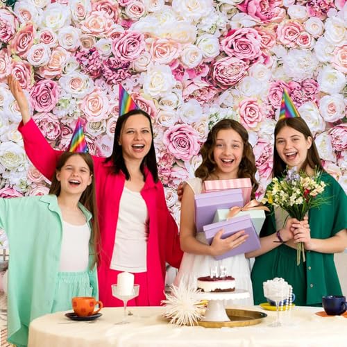 8x6ft Rose Floral Wall Backdrop Pink Rose Flowers Background Tea Party Backdrops Wedding Birthday Bridal Shower Valentine's Day Mother's Day Party Decoration Banner Studio Props - size: 8x6ft