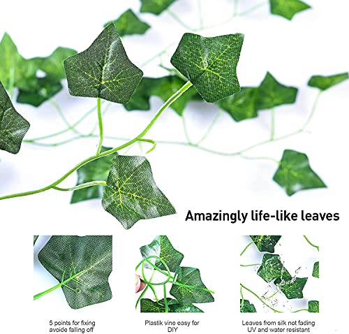Fielegen 6.56ft Ivy Vine with 20 LED Fairy Lights, 2 Pack | 2 pack ivy garland with lights, no assembly needed. 2AA battery powered. Realistic leaves, ideal for parties & home decor. - color: Ivy Leaf (2 Pack)