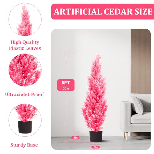 Two 5-Foot Outdoor Artificial Cedar Pink Trees Outdoor Room Christmas Trees - color: 5ft Pink