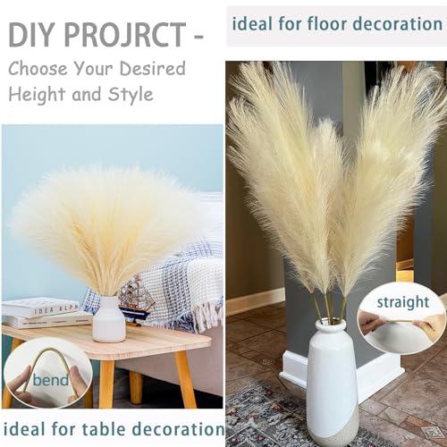 38" 10 Stems Faux Pampas Grass Decor - Tall Pampas Grass for Floor Vase, Boho Home Wedding Mothers Day Decoration (Beige) - color: A-beige