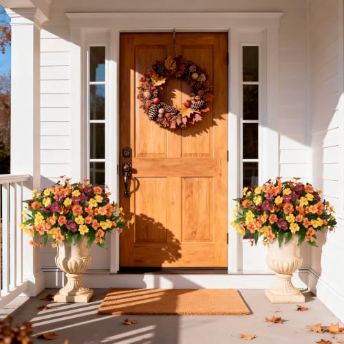 Hommyea Artificial Fake Flowers for Outdoor, 6 Bundles UV Resistant Faux Plants Decoration Silk Flowers No Fade Plastic Flowers for Outside Planters Home Porch Patio Yard Garden Decor(Purple) - color: Red,orange,reddish Brown