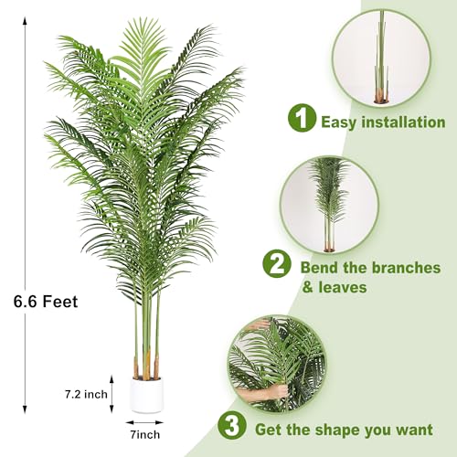 Faux Palm Tree 6.6Ft Tall Artificial Plants Indoor Silk Green Floor Big Large Fake Potted Plant Artificial Decor for Home Office Living Room Outdoor