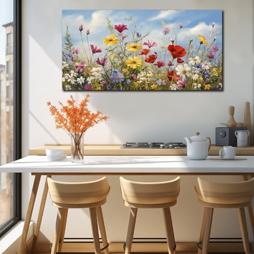 Flower Canvas Wall Art for Office Women Colorful Paintings for Wall Floral Wall Decor for Bedroom Teen Girl 24 x 48 Inch - color: Yellow Red White, size: 48"L x 24"W
