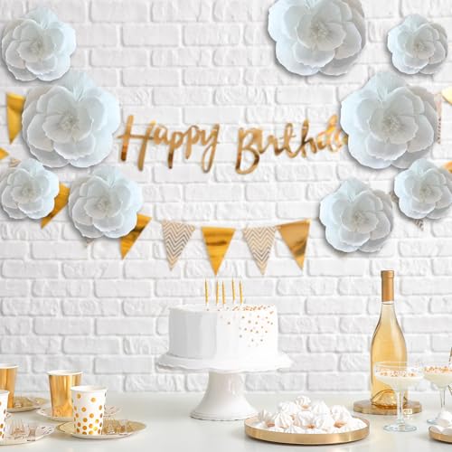 BRT Bearingshui Crepe Paper Flowers Decoration for Wall Total 9 Pcs, Artificial Flowers for Wedding Decor,Flower Backdrop Decor, Baby Bridal Shower Birthday Party, White 3D Wall Flowers Decor - color: White