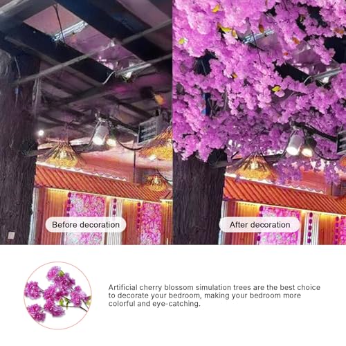 Artificial Cherry Blossom Trees - Fake Flower Background Walls with Simulated Branch and Rattan Design - for Indoor Ceiling Air Conditioning Pipe Ornamental(Purple) - color: Purple