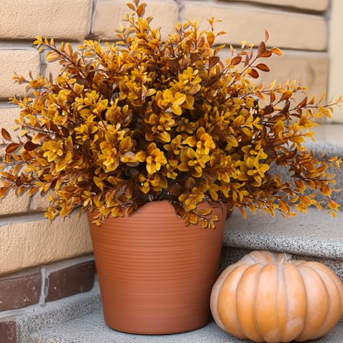 8pack Fall Fake Fern Plants Faux Boston Ferns UV Resistant Greenery for Outdoor Front Porch Artificial Ferns Stems for Indoor Home Porch Garden Window Box Autumn Decor - color: Fall