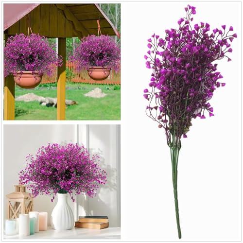 CATTREE Artificial Shrubs Bushes, Plastic Fake Green Plants for Wedding Indoor Decor Home Garden Verandah Kitchen Office Table Centerpieces Arrangements Christmas Decoration Fuchsia 4 pcs - color: Bell Leaves-fuchsia-4 Pcs