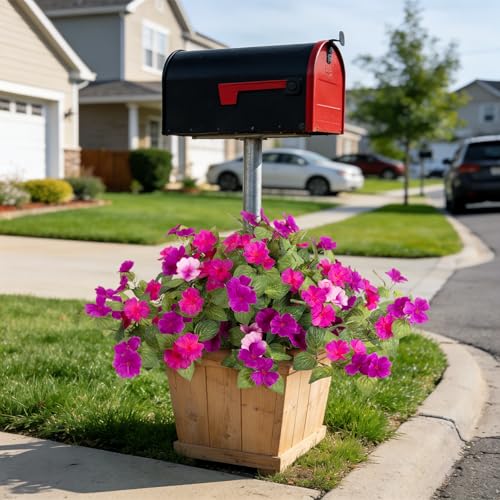 INXUGAO Artificial Fake Flowers for Outdoors Spring Decoration 2 Bundles Faux Flowers Plants for Outdoor Planters UV Resistant Silk Realistic Flowers for Outside Home Garden Front Porch Patio Décor - color: C-light Purple Dark Purple