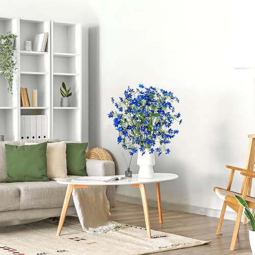 Artificial Flowers 8PCS Silk Flowers with Long Stems, Fake Flowers Bulk Fake Babys Breath, Royal Blue Flowers for Tall Vase Outdoor Garden Wedding Party Home Table Centerpiece - color: Blue