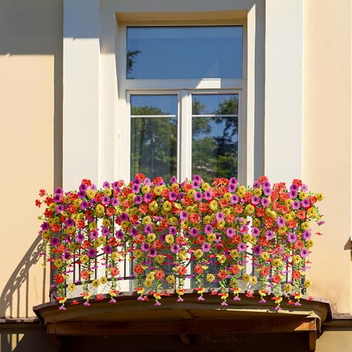 AGIRL 6 Bundles Artificial Flowers for Spring Decoration,Faux Plants for Outdoor Planters,UV & Fading Resistant Silk Fake Flowers for Garden,Patio,Porch,Yard,Farmhouse Decor - color: Mix 3 Colors (Red Yellow Purple)