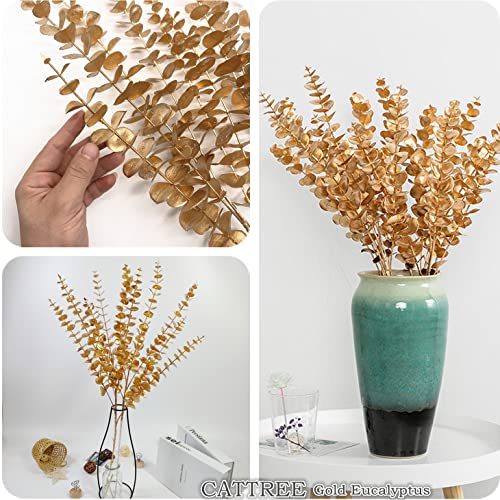 CATTREE Faux Gold Eucalyptus, Artificial Plastic Golden Plants 30" Tall 2 Pack, Christmas Decorations Fake Shrubs for Wedding Hotel Hall Party Indoor Home Table Centerpieces DIY Decor Planting Filler - color: (Tall) Golden Eucalyptus Branches - 2 Pcs