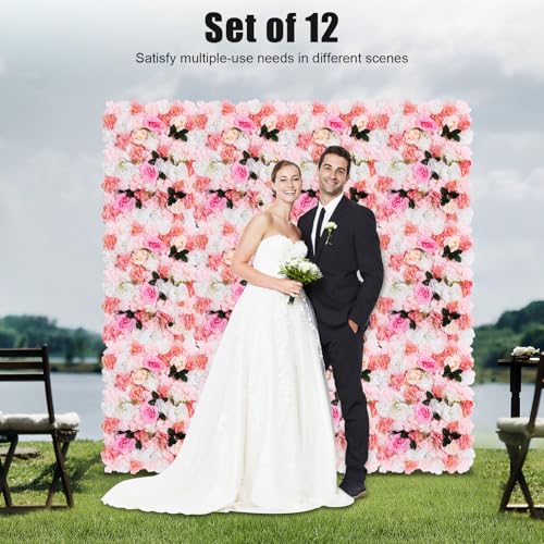 12 Pcs Artificial Flower Wall Panels Silk Dahlia Rose 3D Faux Flower Backdrop Panels Background Decorative for Wedding Celebrations Festive Party Home, 23.62 * 15.74in (Pink-1) - color: Pink-1