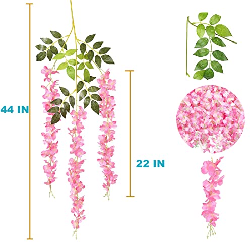 12 Pack Wisteria Flower Vines Garland, 3.75 Feet Artificial Flower Strings, Fake Hanging Flowers, Silk Wisteria Garland Flowers, Wisteria Vine for Wedding, Garden, Wall Decoration (Peach) - color: Peach