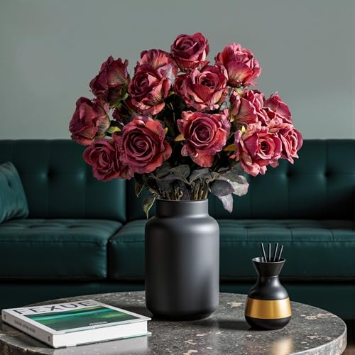 Artificial Flowers Artificial Roses 23.2In Fake Roses Long Stem Artificial Flowers for Tall Vase Silk Rose Suitable for Indoor Decoration Wedding Party Decor DIY Bouquet Autumn (20PCS,Red) - color: Red