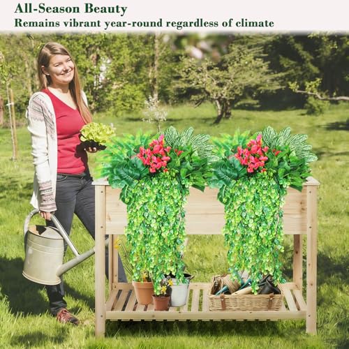 Artificial Greenery Outdoor Fake Ivy Plants Hanging Faux Boston Ferns Stems UV Resistant,10Bundles Faux Shrubs Mixed Artificial Flowers Grass for Outdoor Planter Window Box Bedroom Porch - color: Red Green