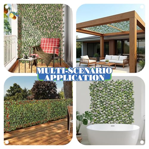 ECOOPTS Stretchable Artificial Buxus Leaf Faux Ivy Privacy Fence Screen, Expandable Decorative Fencing Panel for Balcony Patio Outdoor (Single Sided Ficus Leaves, 3 Pieces) - color: Single Side Ficus, size: 3 Pieces