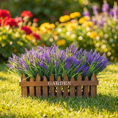 CEWOR Artificial Plants Outdoor Fake Monkey Grass with Lavender Flowers Grass UV Resistant Faux Plants for Garden Porch Window Patio Planter Pathway (24 Bundles) - color: Purple Lavender