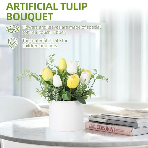 10 Real Touch Lilies, Lifelike Artificial Flowers for Wedding Decor, Home Garden Accents, and Elegant Easter Centerpieces - color: Yellow White, size: porcelain